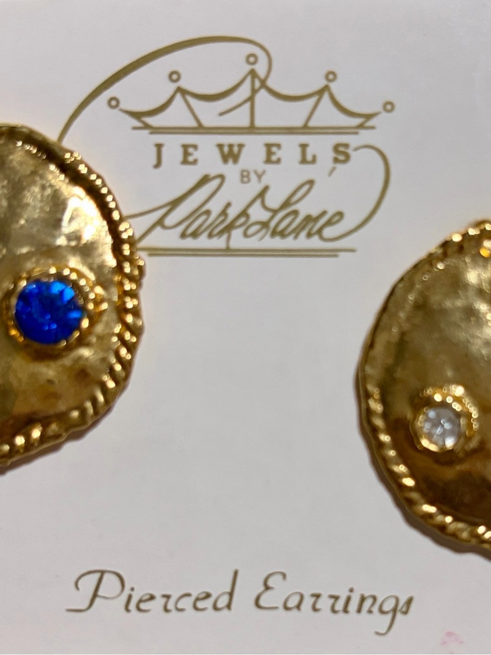 Jewels by Park Lane Gold Button Earrings with Red & Blue Stones
